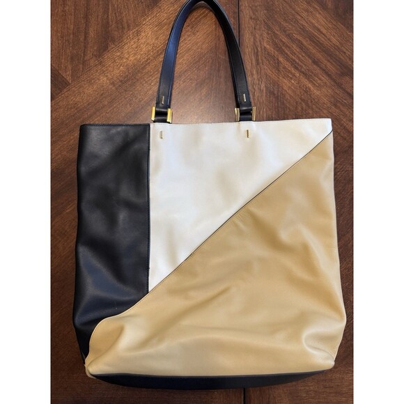 Times Arrow Large Black Gold and White Leather Tote Bag So Many Pockets! NWOT - Picture 1 of 9